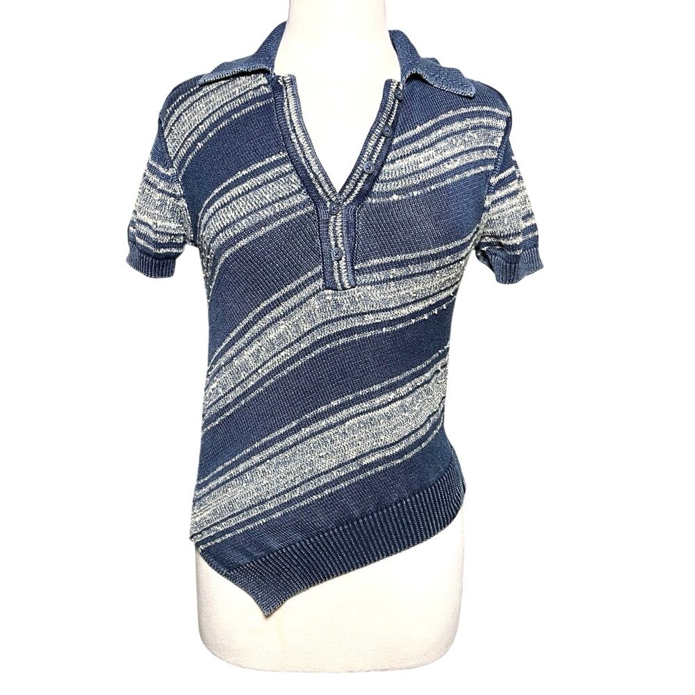 ANTHROPOLOGIE PILCRO Short Sleeved Asymmetrical Sweater Knit Polo Top - Picture 3 of 6